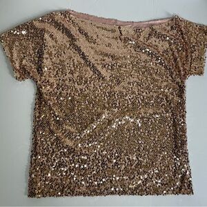 Anna-kaci Womens Pink short Sleeve Sequin Top Size XL